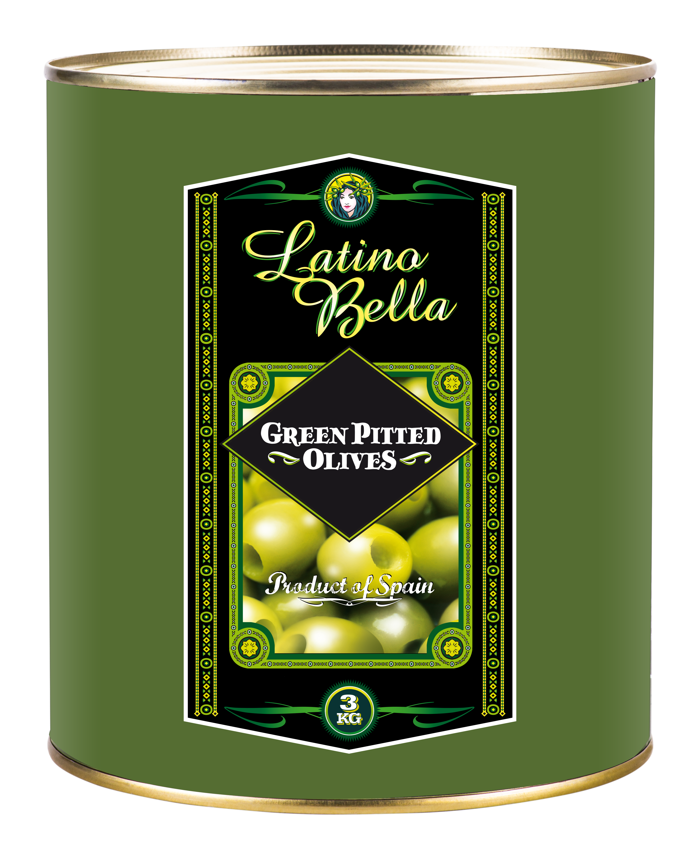 Latino Bella Pitted Green Olives Tins (3Kg)