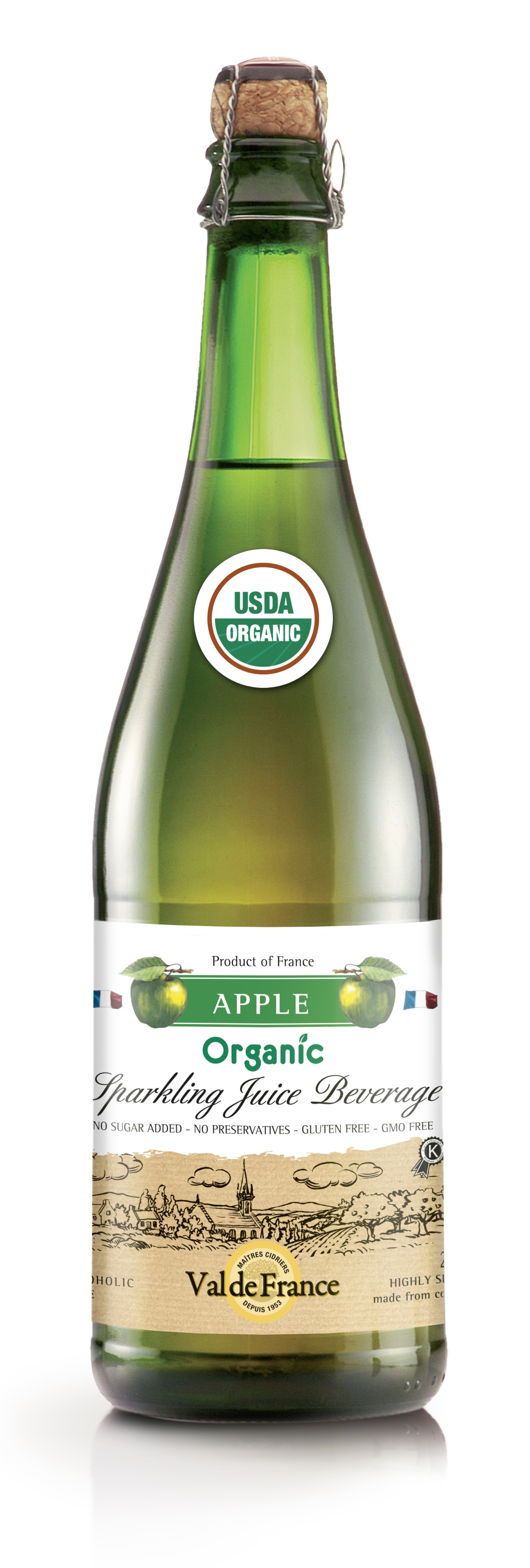 Val De France Apple Organic Sparkling Juice, Bottle 750 ml