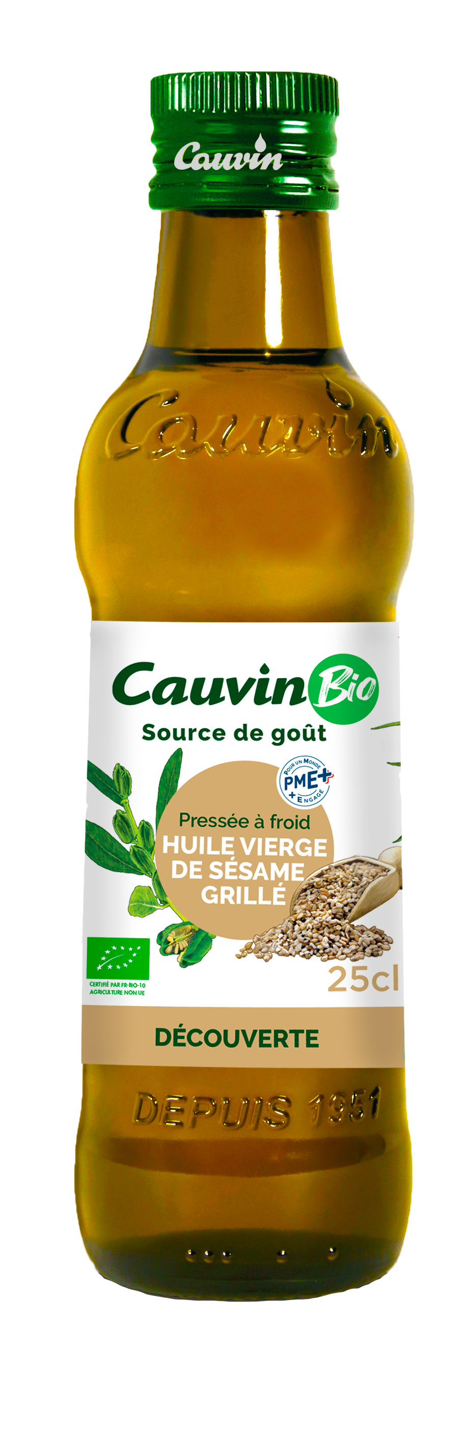 Cauvin Organic Virgin Grilled Sesame Oil, Glass Bottle 250ml