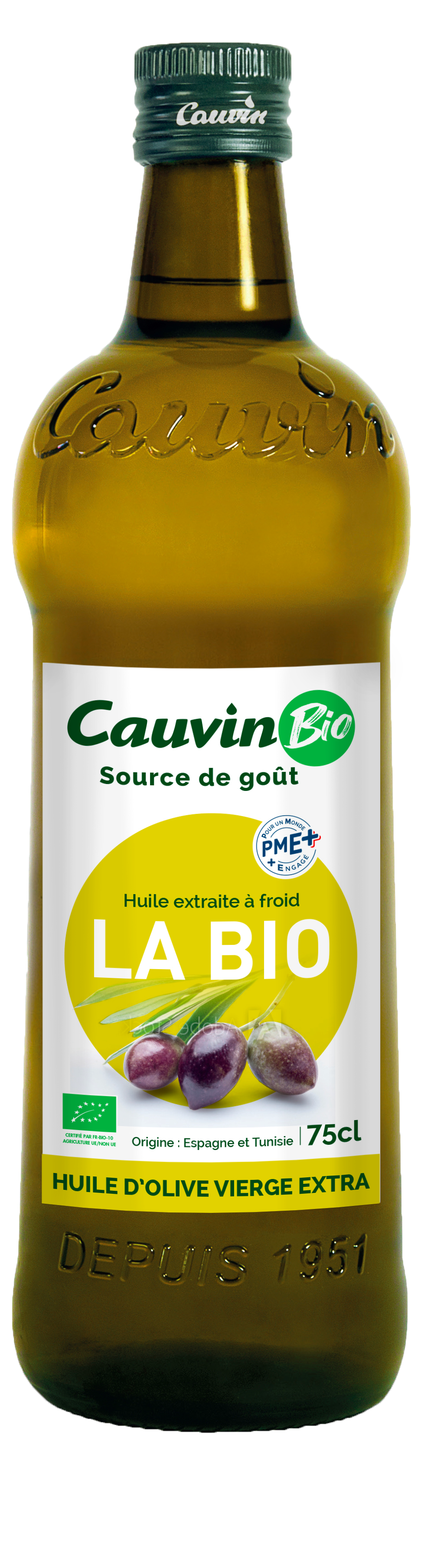 Cauvin Organic Extra Virgin Olive Oil, Glass Bottle 750ml