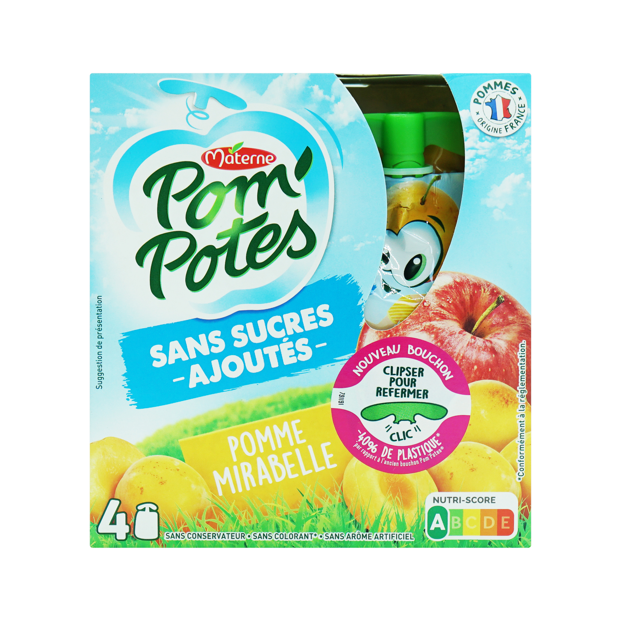 Materne Pom'Potes Apple/Mirabelle Puree No Added Sugar (4x90g)