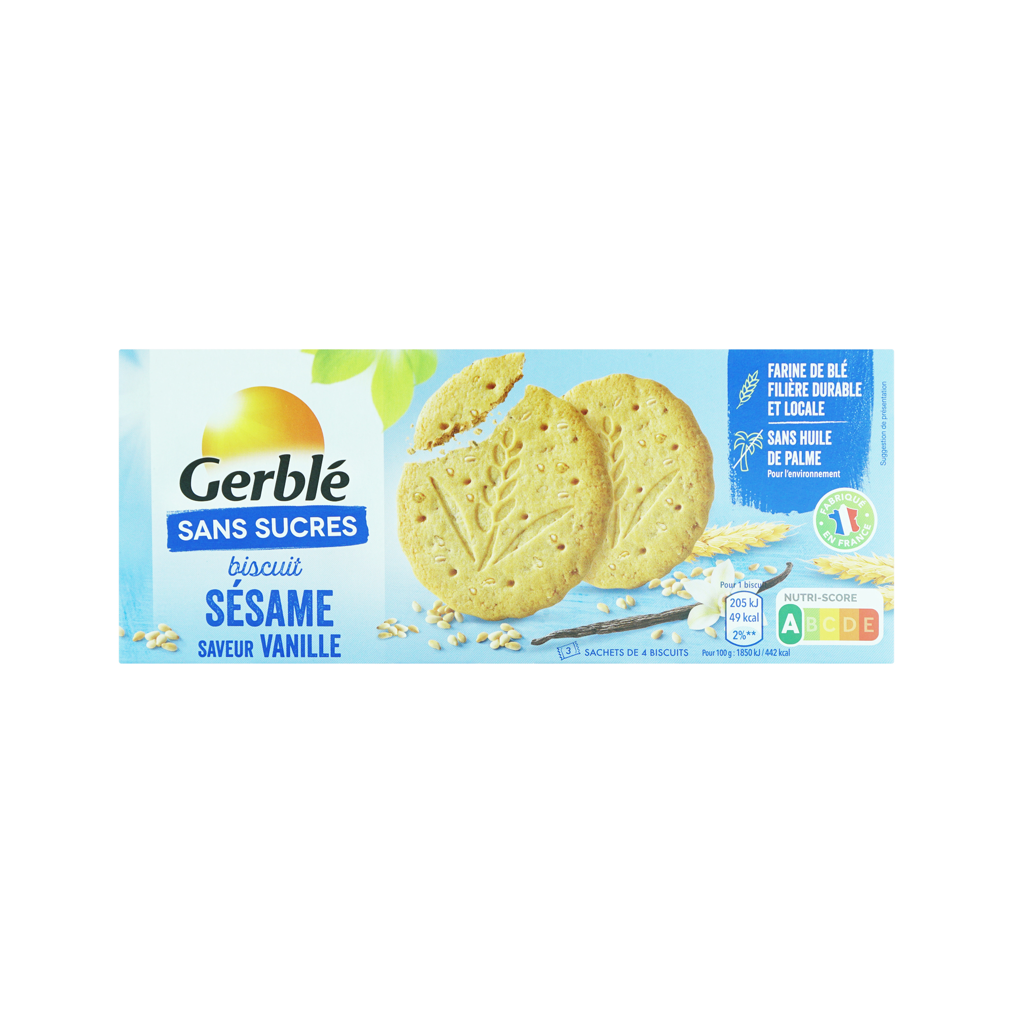 Gerble Sesame & Vanilla Biscuits No Sugar Added (132g)