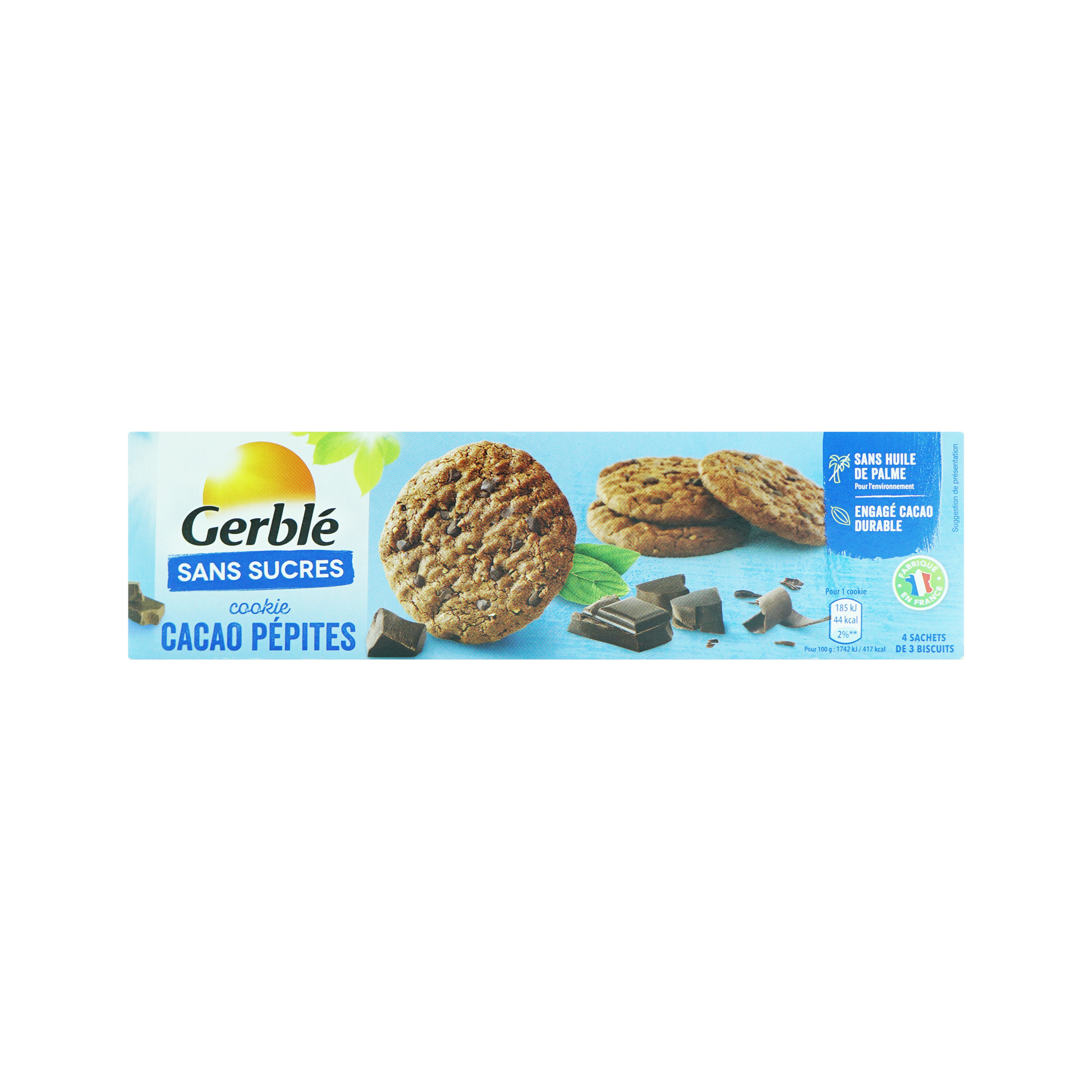 Gerble Cocoa Chips Cookies No Sugar Added (130g)