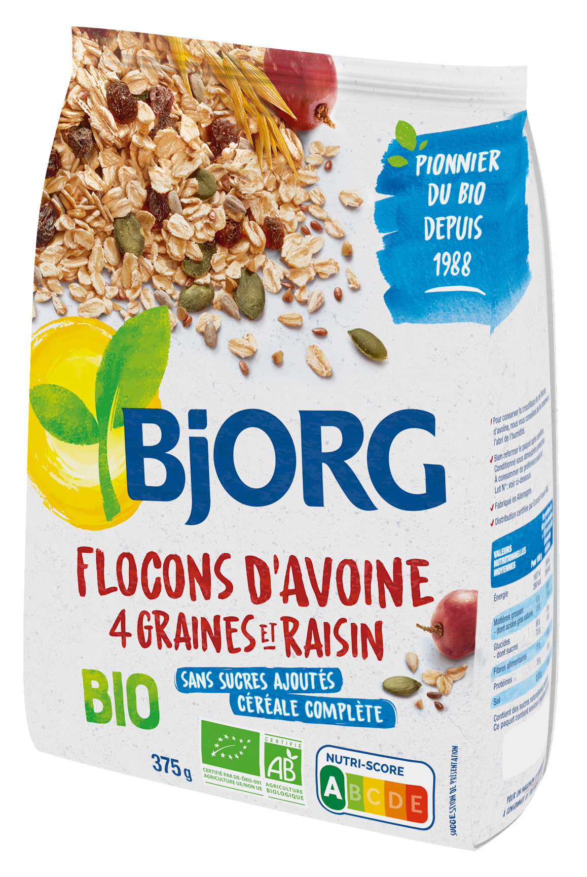 Bjorg Organic Oat Flakes With Seeds & Raisins (375g)
