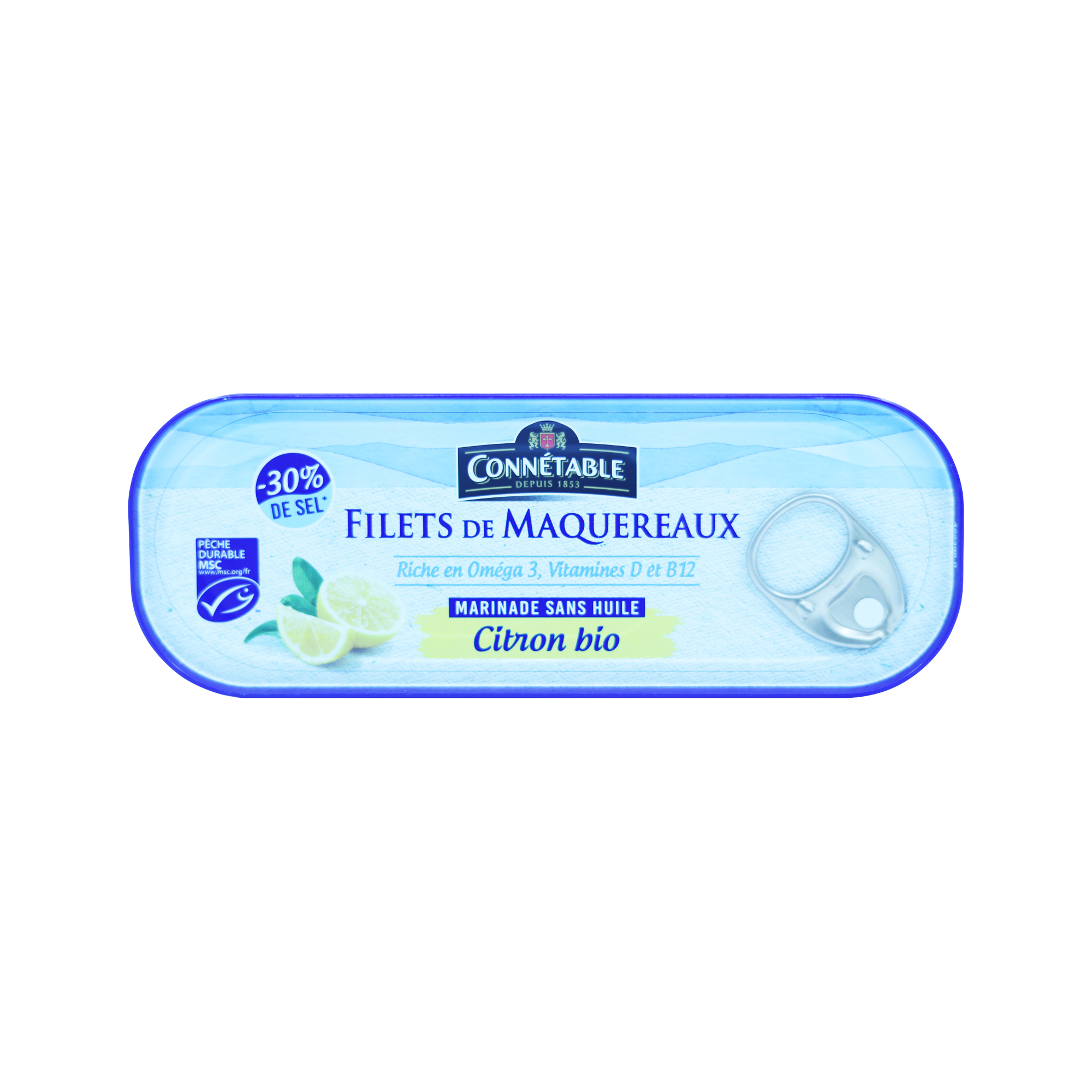 Connetable MSC Mackerel fillets in orgianic lemond marinade without oil- low salt 130g