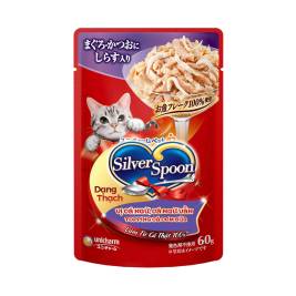 T.ăn Cho Mèo Vị Cá Ngừ Topping Cá Cơm Sữa Dạng Thạch Silver Spoon (60g)