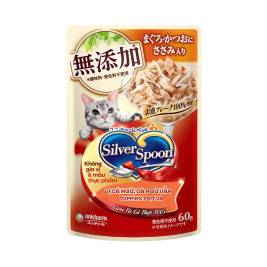 T.ăn Cho Mèo Không Gia Vị & Màu Thực Phẩm Vị Cá Ngừ Topping Thịt Gà Dạng Thạch Silver Spoon (60g)