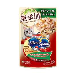 T.ăn Cho Mèo Không Gia Vị & Màu Thực Phẩm Vị Cá Ngừ Topping Cá Bào Dạng Thạch Silver Spoon (60g)
