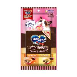 Súp Thưởng Dạng Thìa Cho Mèo Vị Thịt Gà & Vị Cá Hồi Silver Spoon (100g)