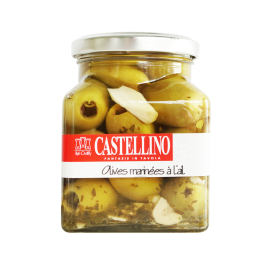 Ô liu xanh ướp tỏi Olives marinées à l'ail hiệu Castellino 280g