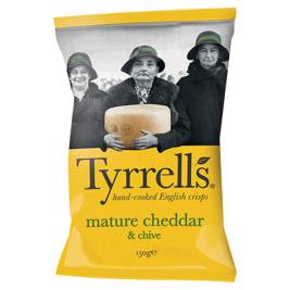 Khoai tây chiên Tyrrells Mature cheddar cheese and chive hand cooked crips