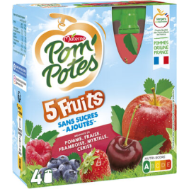 Hỗn Hợp Trái Cây Đỏ Nghiền Pom'Potes 5 Fruits Materne 360g