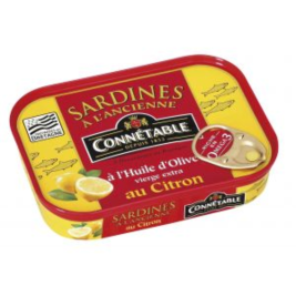 Cá mòi & chanh ngâm dầu ôliu À L’Ancienne Sardines à l'huile d'olive vierge extra au citron hiệu Connétable. 115g