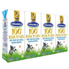 Vinamilk 100% UHT Milk No Sugar (4x180ml)