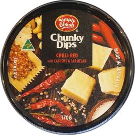 Sốt chấm Chunky Dips vị ớt đỏ, hạt điều & phô mai Parmesan hiệu Simply Delish  170g