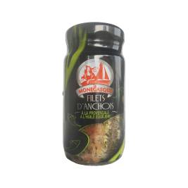 Cá cơm phi lê ướp sốt Provencale ngâm dầu Filets D'Anchois À La Provencale A L'Huile Equilibre hiệu La Monegasque 100g