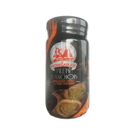 Cá cơm phi lê cuộn nụ bạch hoa ngâm dầu Filets D'Anchois Roulés Aux Cârpres A L'Huile Équilibre hiệu La Monegasque 100g