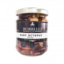 Bạch tuộc baby ngâm dầu hướng dương Baby Octopus hiệu Borrelli 200g
