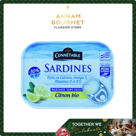 Cá mòi ngâm chanh hữu cơ không dầu Sardines Citron bio hiệu Connétable 135g