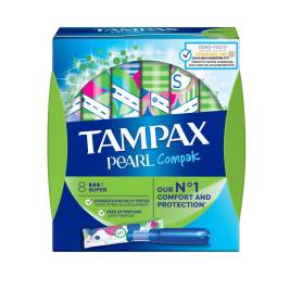 Tampax Pearl Compak Super Tampons W/ applicator (8Pcs)