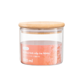 Hũ Thuỷ Tinh Tròn Nắp Tre Nikko (500ml)