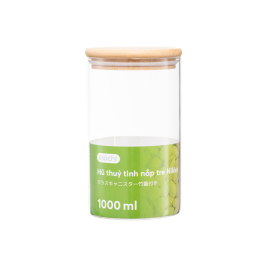 Nikko Hũ Thuỷ Tinh Nắp Tre (1000ml)
