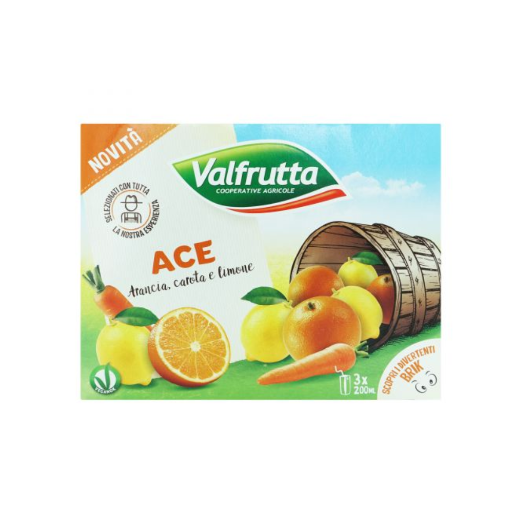 Nước Ép ACE Cam,CàRốt,Chanh Valfrutta (3x200ml)